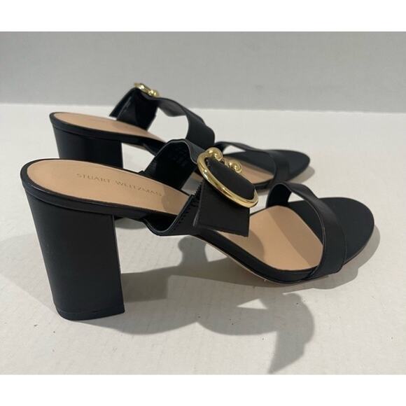 STUART WEITZMAN BELINDA BLOCK LEATHER STRAP SLIDE SANDAL MULE BLACK SIZE 7.5 - Picture 11 of 12